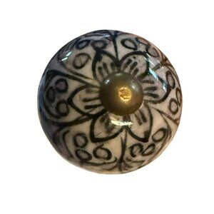 Hand-Painted Ceramic Drawer Knobs With Floral Black & White Pattern 8 Pack Decor